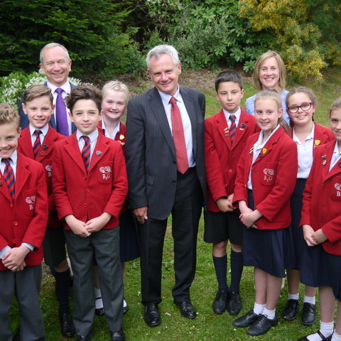 Dr Keith Brownlee (centre) with Belmont Grosvenor School pupils, Chairman of the Governors Gordon Milne and Headteacher Jane Merriman