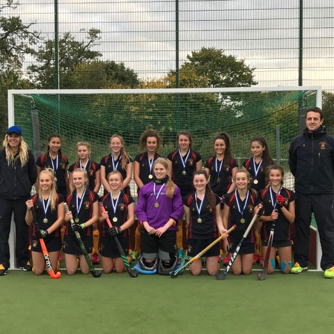 Bishop's Stortford College U16 Girls Hockey County Champions with Head of Girls' Hockey Nick Prowse and Performance Hockey Coach Kaye Goulding