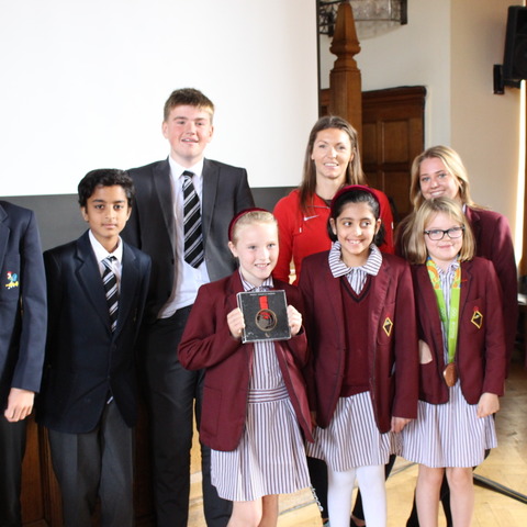 Kelly Massey with Bolton School pupils