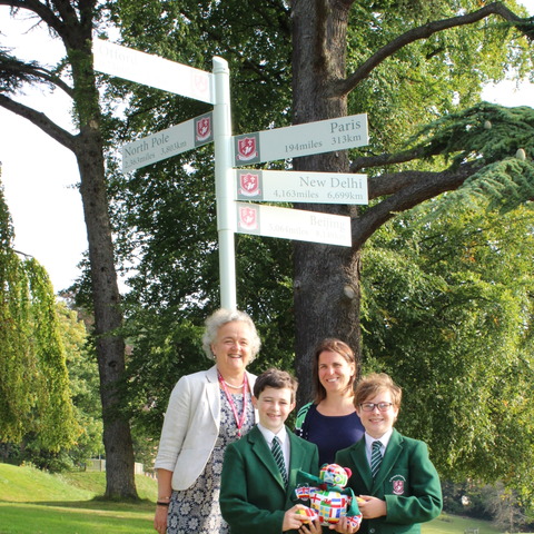 Jill Aisher and Ali Chugg with Year 7 Global Ambassadors and Global Bear